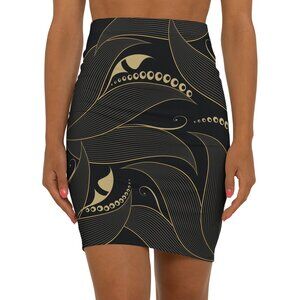 Gold Luxury Pencil Skirt, Women's Skirt, Mid-Waist Skirt, Multi Purpose Skirt